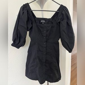 Linen Puff Sleeve Mini Dress